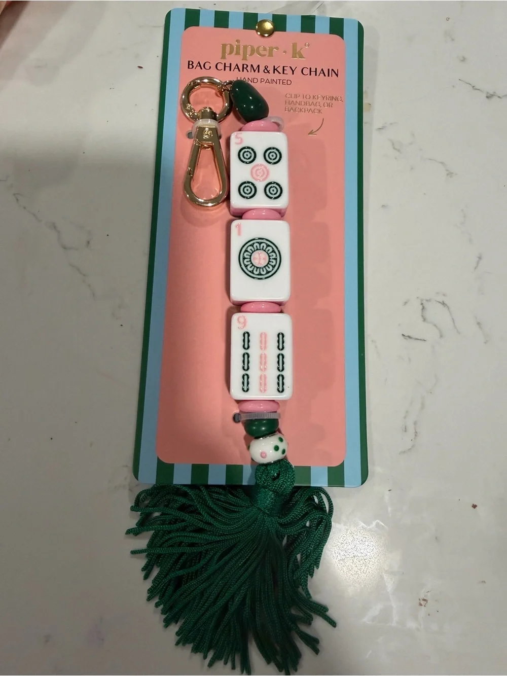 piper•k Green & Pink Mahjong Tile Bag Charm Key Chain